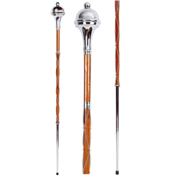 Drum Major Mace Stave Plain Chrome Head Lion & Crown